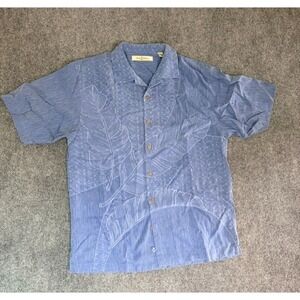 Tommy Bahama Shirt Mens  Blue  Silk Camp Hawaiian Banana Leaf Jacquard Size M